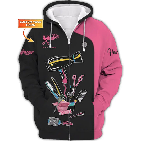 Women Shirt Hair Stylist Hairdresser Hoodie Sportwear Zipper / S T-Shirt