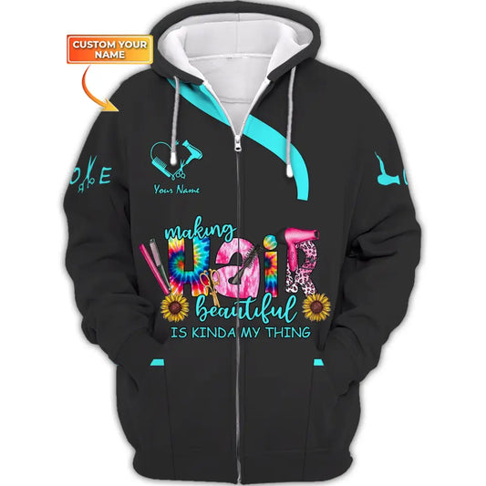Women Shirt Hair Stylist Hairdresser Sportwear Zipper Hoodie / S T-Shirt