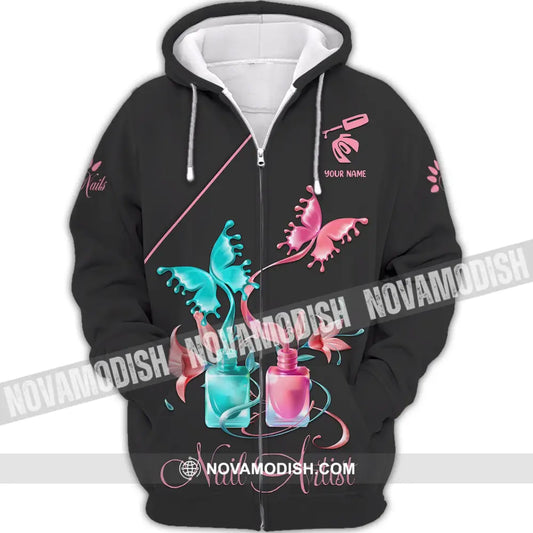 Women Shirt Nail Technician Artist Hoodie Tech T-Shirt Zipper / S