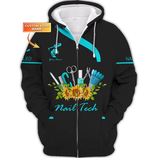 Women Shirt Nail Technician Hoodie Tech Sportwear Zipper / S T-Shirt