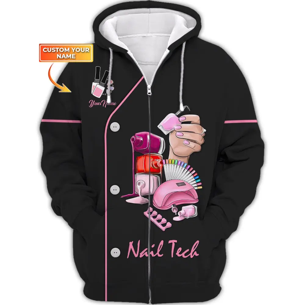 Women Shirt Nail Technician Tech Hoodie Sportwear Zipper / S T-Shirt