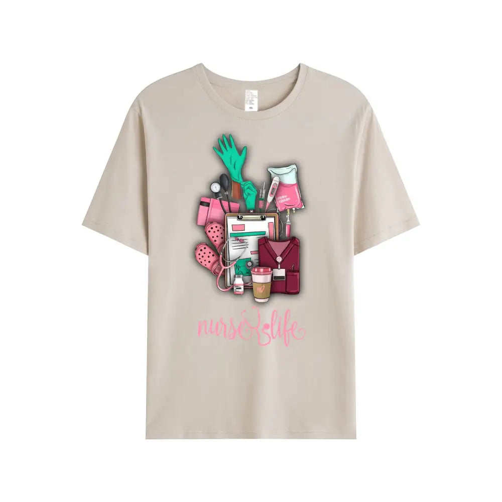 Women Shirt Nurse Life Nursing T-Shirt T-Shirt / Beige S