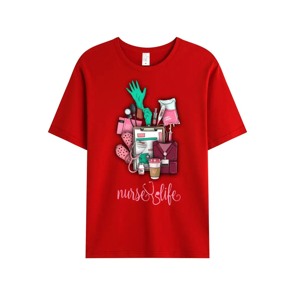 Women Shirt Nurse Life Nursing T-Shirt T-Shirt / Red S